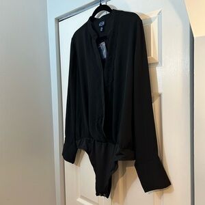 Scoop Women’s Black Lace Trim Long Sleeve Bodysuit Size XL 16–18